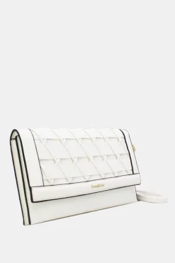 Witte Gevlochten Clutch van Imitatieleer met Afneembaar Schouderhengsel