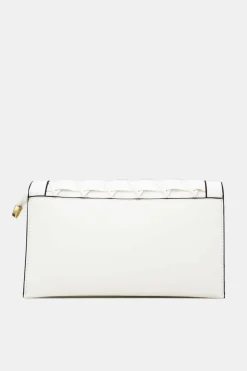Witte Gevlochten Clutch van Imitatieleer met Afneembaar Schouderhengsel