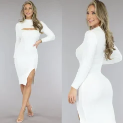 Witte Grove Rib Jurk met Cutout