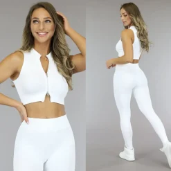 Witte Grove Rib Sporttop met Rits