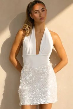 Witte Halter Body met Diepe Hals en Open Rug
