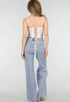 Witte Kant Corset Top met Bandjes en Vetersluiting