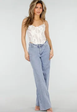 Witte Kant Corset Top met Bandjes en Vetersluiting