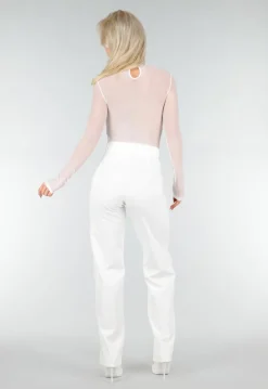 Witte Kanten Body met Lange Mouwen en Beugel