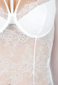 Witte Kanten Body met Lange Mouwen en Beugel