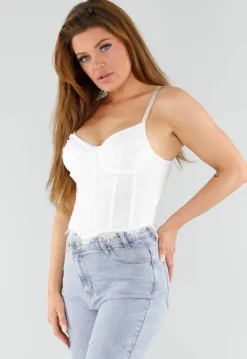 Witte Kanten Bustier Top met Vetersluiting