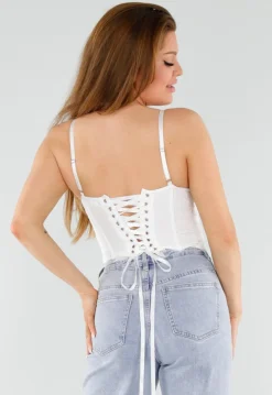 Witte Kanten Bustier Top met Vetersluiting
