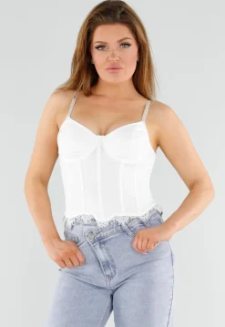 Witte Kanten Bustier Top met Vetersluiting
