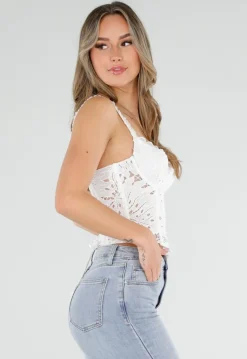 Witte Kanten Korset Top met Vetersluiting