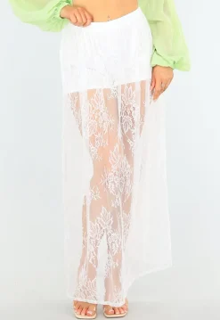 Witte Kanten Maxi Rok met Ingewerkt Stretch Broekje en Tailleband