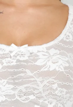 Witte Kanten Stretch Top met Lange Mouwen