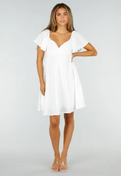 Witte Korte Jurk met Strik, Open Rug en Korte Mouwen