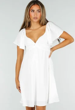 Witte Korte Jurk met Strik, Open Rug en Korte Mouwen