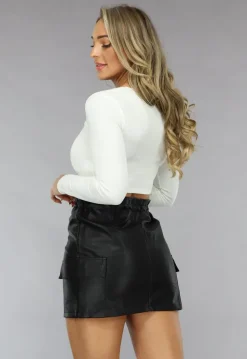 Witte Lange Mouwen Rib Top met Rits