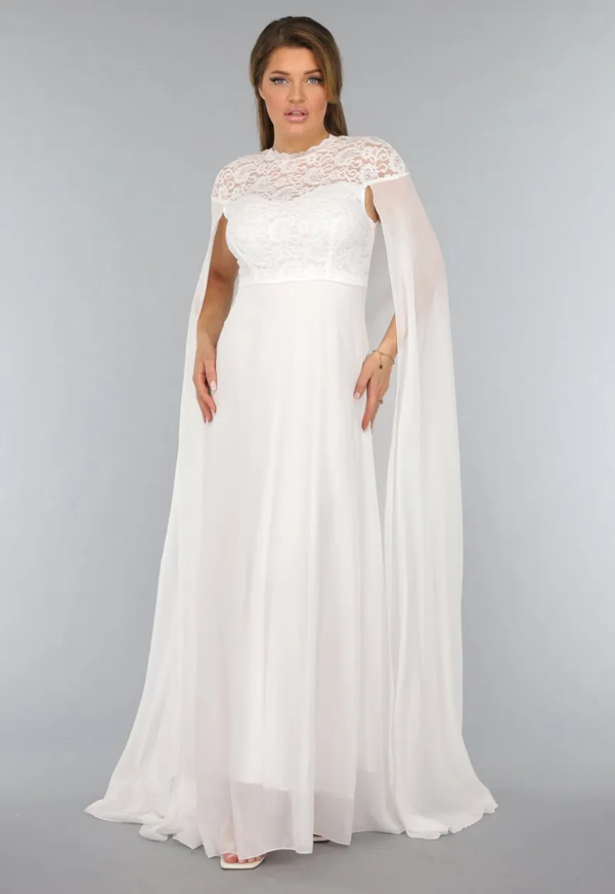 Witte Lange Trouwjurk met Chiffon Mouwen