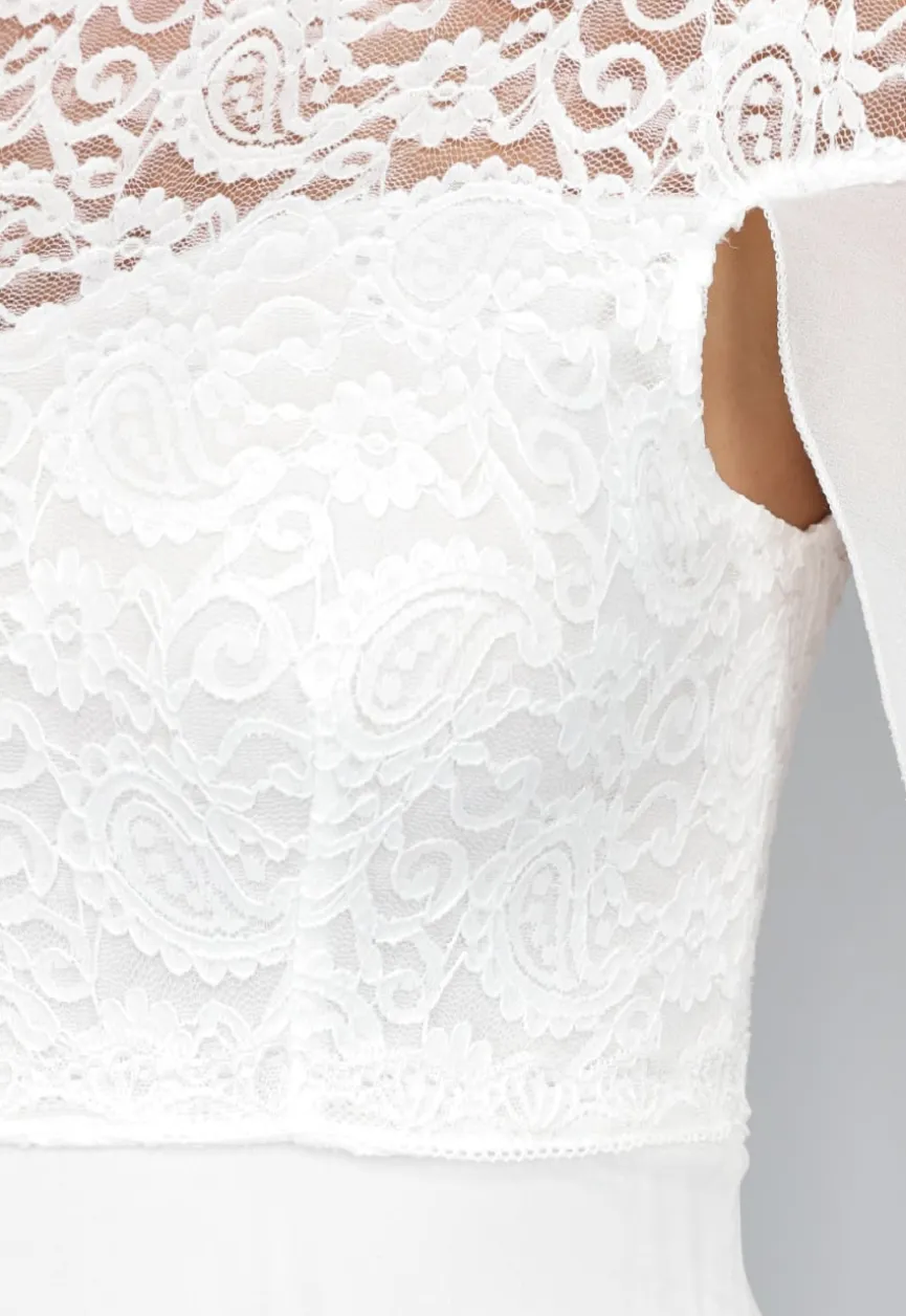 Witte Lange Trouwjurk met Chiffon Mouwen