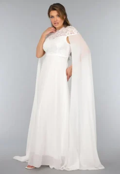 Witte Lange Trouwjurk met Chiffon Mouwen