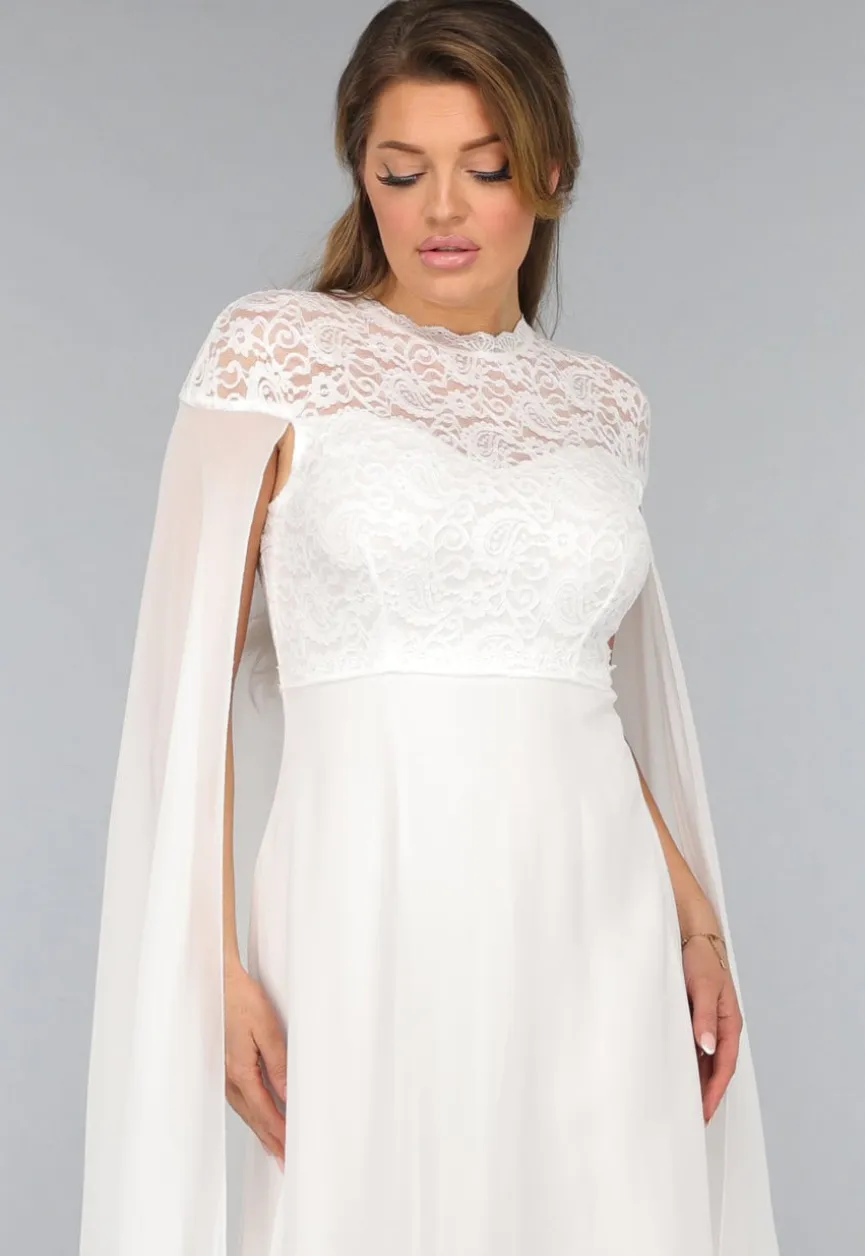 Witte Lange Trouwjurk met Chiffon Mouwen
