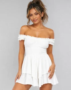 Witte Layered Polkadot Off Shoulder Playsuit