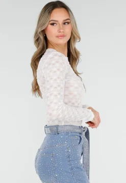 Witte Mesh Body met Lange Mouwen