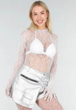 Witte Mesh Bodystocking met Lange Mouwen en Stretch