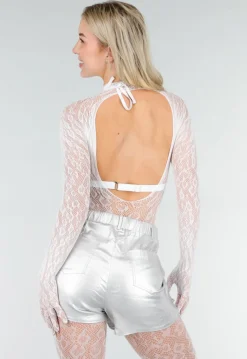Witte Mesh Bodystocking met Lange Mouwen en Stretch