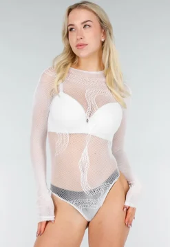 Witte Mesh Fishnet Body met Stretch