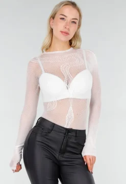 Witte Mesh Fishnet Body met Stretch