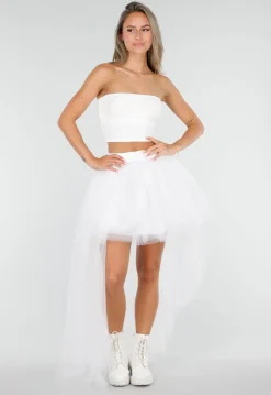 Witte Mesh High Low Rok met Tule Lagen