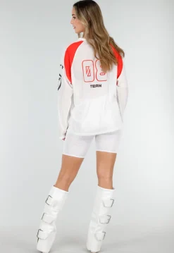 Witte Mesh Jersey Top met Lange Mouwen