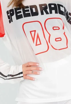Witte Mesh Jersey Top met Lange Mouwen
