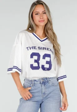 Witte Mesh Oversized Jersey T-Shirt met V-Hals
