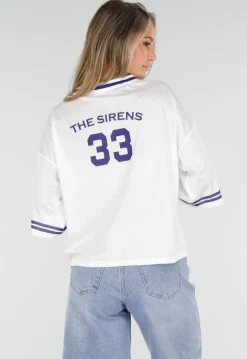 Witte Mesh Oversized Jersey T-Shirt met V-Hals
