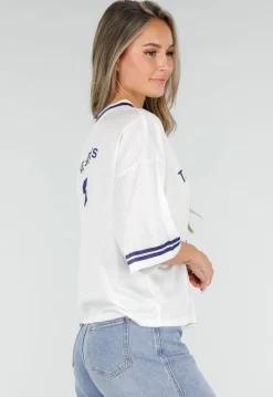 Witte Mesh Oversized Jersey T-Shirt met V-Hals