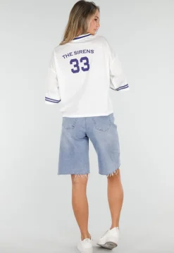 Witte Mesh Oversized Jersey T-Shirt met V-Hals