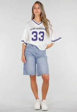 Witte Mesh Oversized Jersey T-Shirt met V-Hals