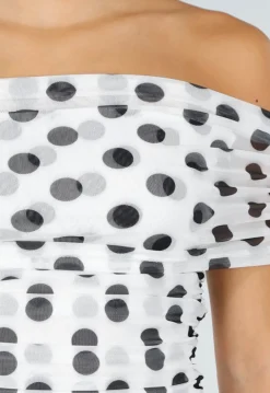Witte Mesh Polkadot Maxi Jurk met Split