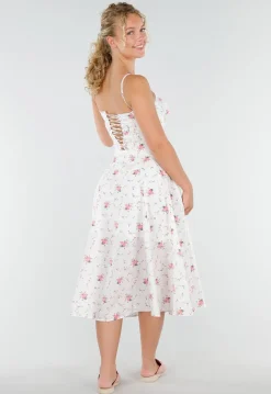 Witte Midi Jurk met Bloemenprint en Korsetdetail