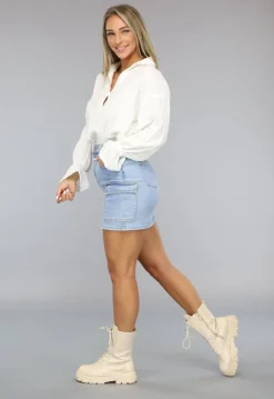 Witte Mousseline Blouse met Trompetmouwen