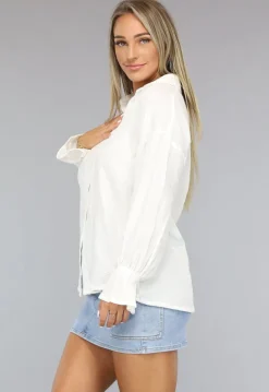Witte Mousseline Blouse met Trompetmouwen
