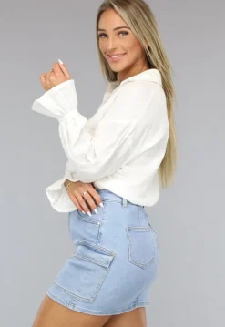Witte Mousseline Blouse met Trompetmouwen