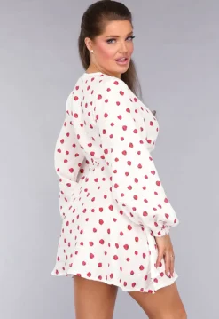 Witte Mousseline Overslag Jurk met Aardbeien