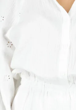 Witte Mousseline Playsuit met Broderie Details en Volants