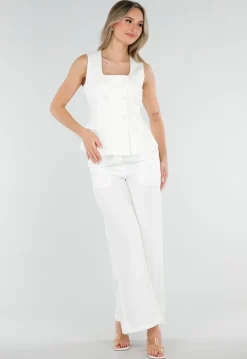 Witte Mouwloze Blazer Top met Vierkante Hals