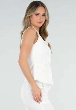 Witte Mouwloze Blazer Top met Vierkante Hals