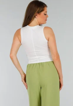 Witte Mouwloze Stretch Cropped Top met Hart Cut Outs