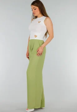 Witte Mouwloze Stretch Cropped Top met Hart Cut Outs