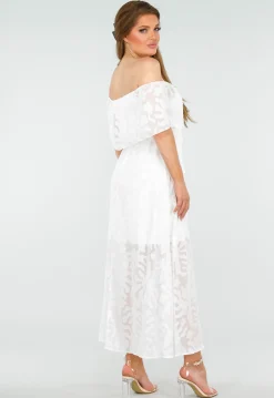 Witte Off Shoulder Maxi Jurk met Kant en Taillekoord