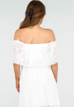 Witte Off Shoulder Maxi Jurk met Kant en Taillekoord