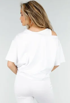 Witte One Shoulder Top met Ingewerkte Top en Stretch